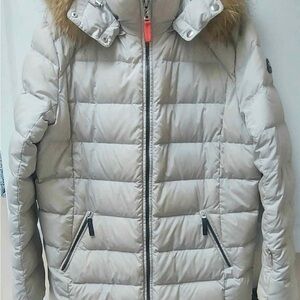 Bogner XL EU 44 Women's Gray Puffer Jacket with Fur Trim down fill ski